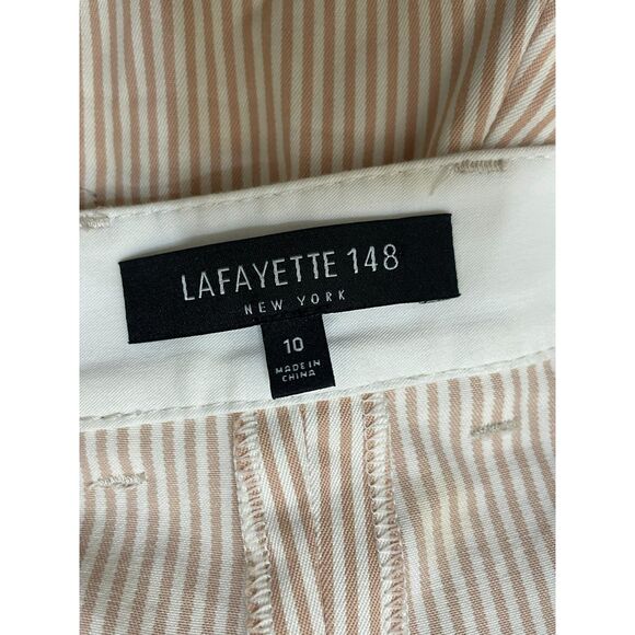 Lafayette 148 Women's 10 Brown Pant Cotton Cropped Striped Wide Leg Boho Culotte - Picture 3 of 11